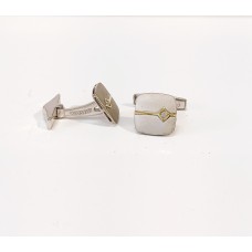 Μανικετόκουμπα Ασημένια Τετράγωνα Γυαλιστερά - Ματ με χρυσό και ζιργκόν CUF23